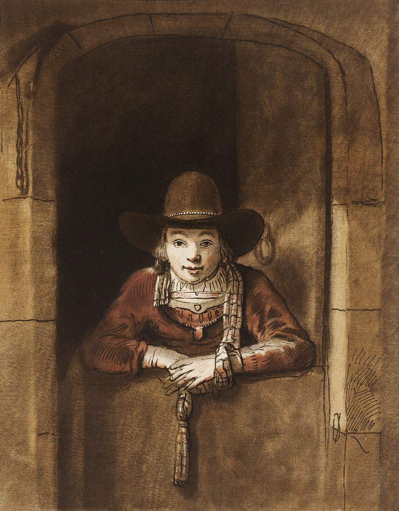 Jongen leunend over een onderdeur (1821) by Cornelis Ploos van Amstel. Original from The Rijksmuseum. Digitally enhanced by…