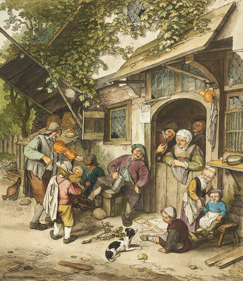 Violin player in front of an inn (ca. 1766–1770) by Cornelis Ploos van Amstel. Original from The Rijksmuseum. Digitally…