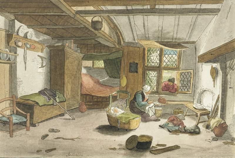 Interieur met vrouw bij wieg (1760) by Cornelis Ploos van Amstel. Original from The Rijksmuseum. Digitally enhanced by…