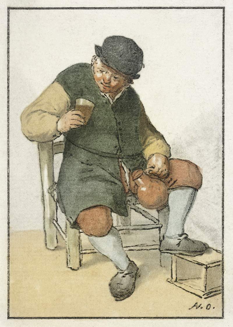 Zittende boer met kruik (ca. 1763–1768) by Cornelis Ploos van Amstel. Original from The Rijksmuseum. Digitally enhanced…
