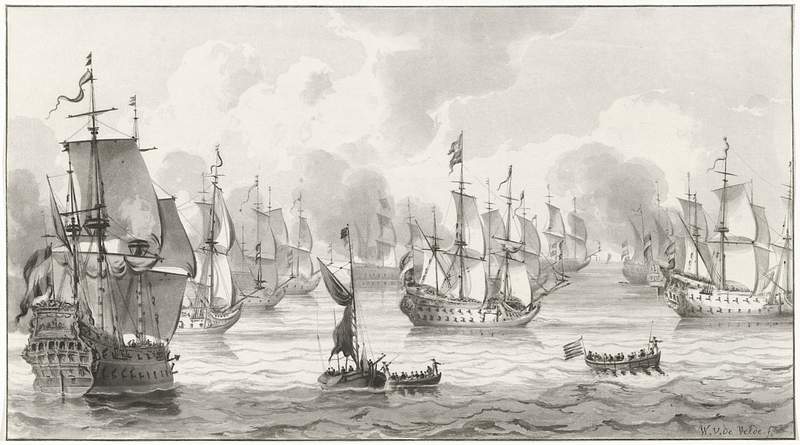 Zeegezicht met oorlogsvloot (1821) by Cornelis Ploos van Amstel. Original from The Rijksmuseum. Digitally enhanced by…