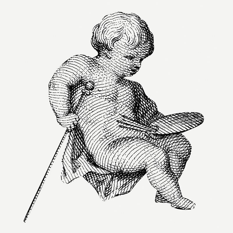 Cherub from Putti beoefenen de schilderkunst en beeldhouwkunst (ca. 1736–1779) by Cornelis Ploos van Amstel. Original…