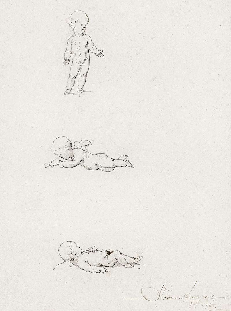 Drie studies van een putto (1746) by Cornelis Ploos van Amstel. Original from The Rijksmuseum. Digitally enhanced by…