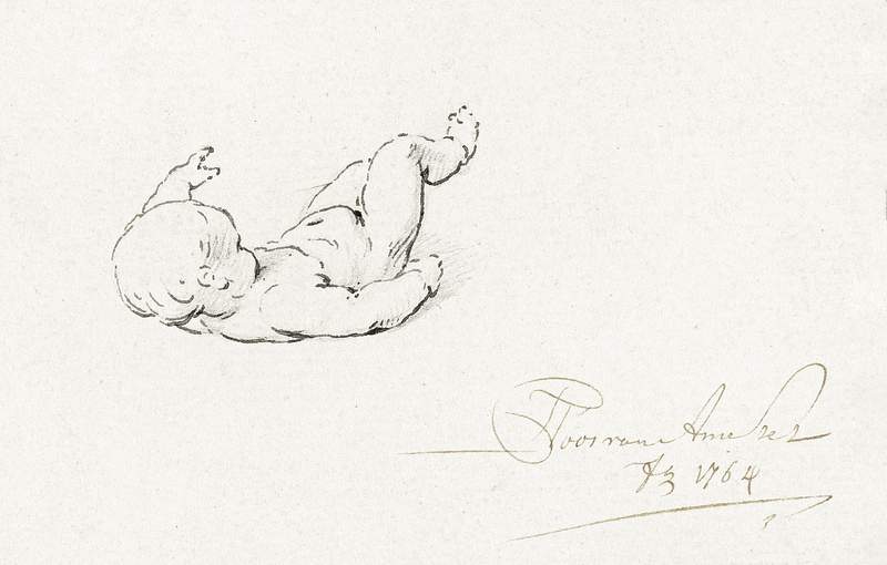 Studie van naakt kind liggend op de rug (1764) by Cornelis Ploos van Amstel. Original from The Rijksmuseum. Digitally…