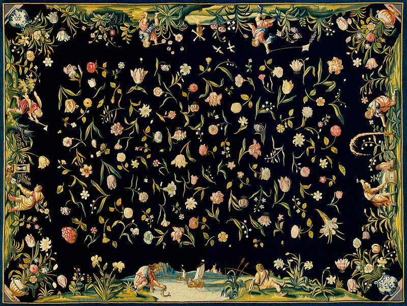Floral patterned carpet | Free public domain illustration Table Carpet with the Four Elements and a Strewn Floral Pattern (1650) by anonymous. Original from The Rijksmuseum. Digitally…