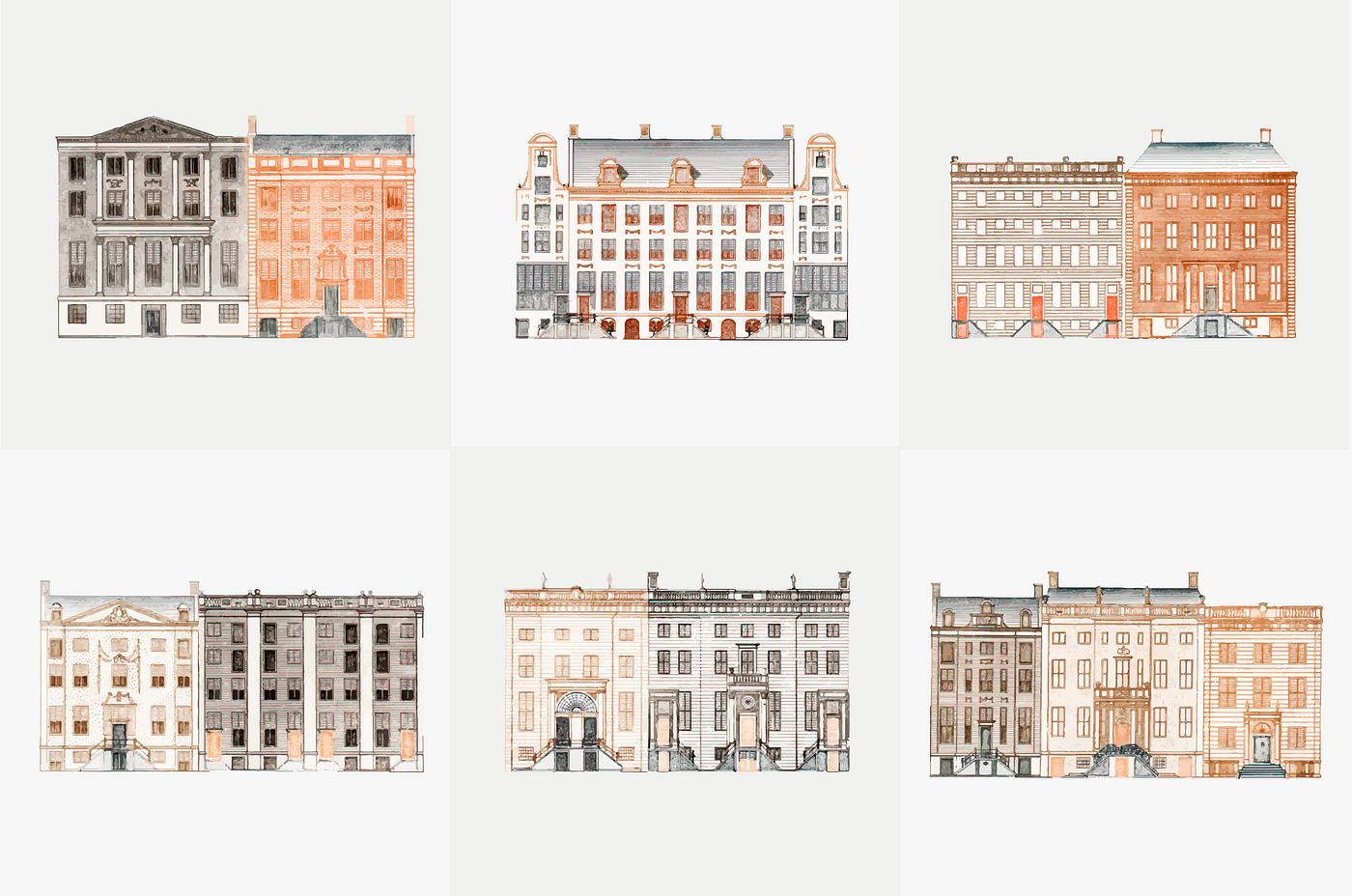 Vintage illustration of set of canal houses in AmsterdamSet of canal houses in Amsterdam Vintage illustration of set of canal houses in AmsterdamSet of canal houses in Amsterdam