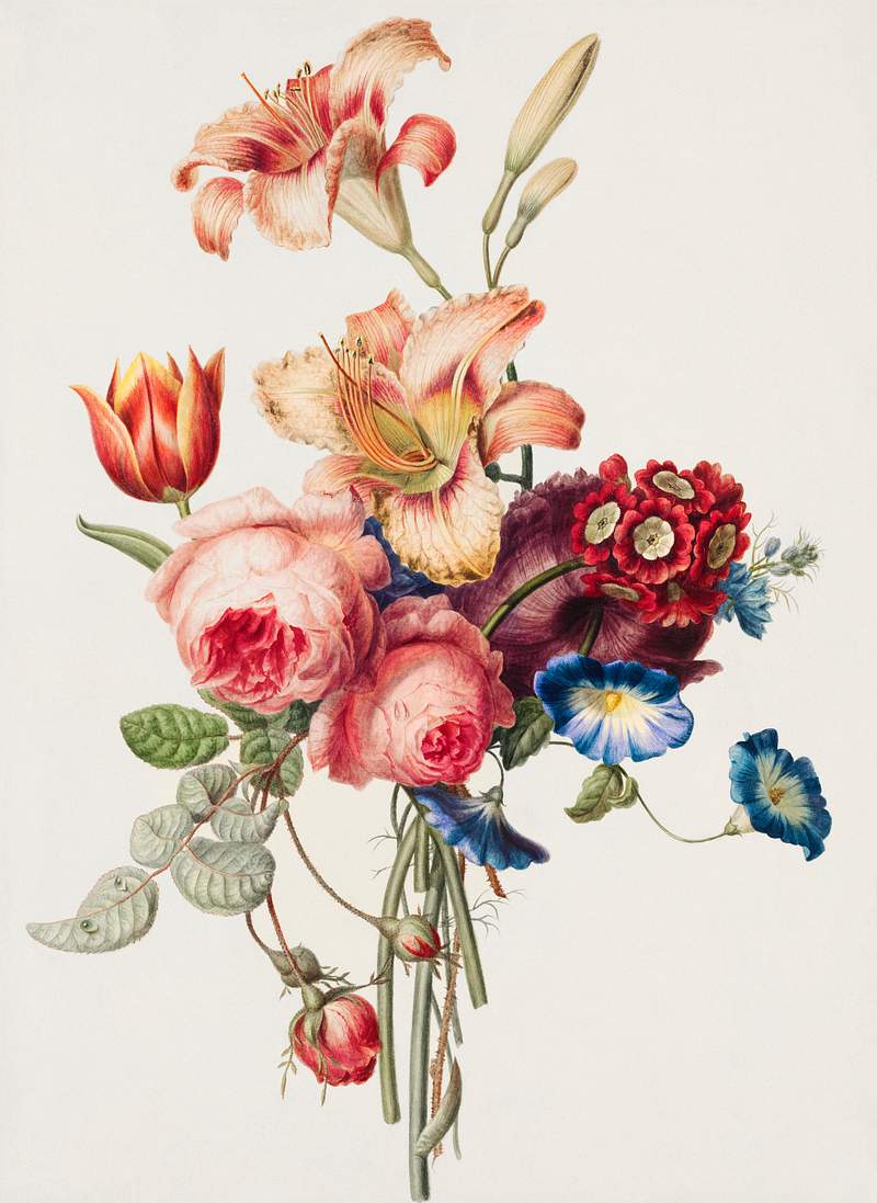 A Bouquet (1820) by Henriëtte Geertruida Knip. Original from The Rijksmuseum. Digitally enhanced by rawpixel.