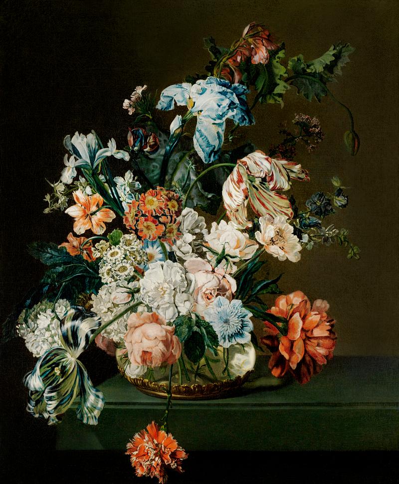 Classical flower arrangement Still Life with Flowers (1762) by Cornelia van der Mijn. Original from The Rijksmuseum. Digitally enhanced by rawpixel.