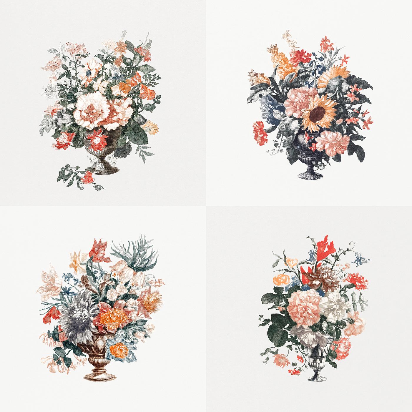 Set of vases with flowers by Johan Teyler (1648-1709). Original from Rijks Museum. Digitally enhanced by rawpixel. Set of vases with flowers by Johan Teyler (1648-1709). Original from Rijks Museum. Digitally enhanced by rawpixel.