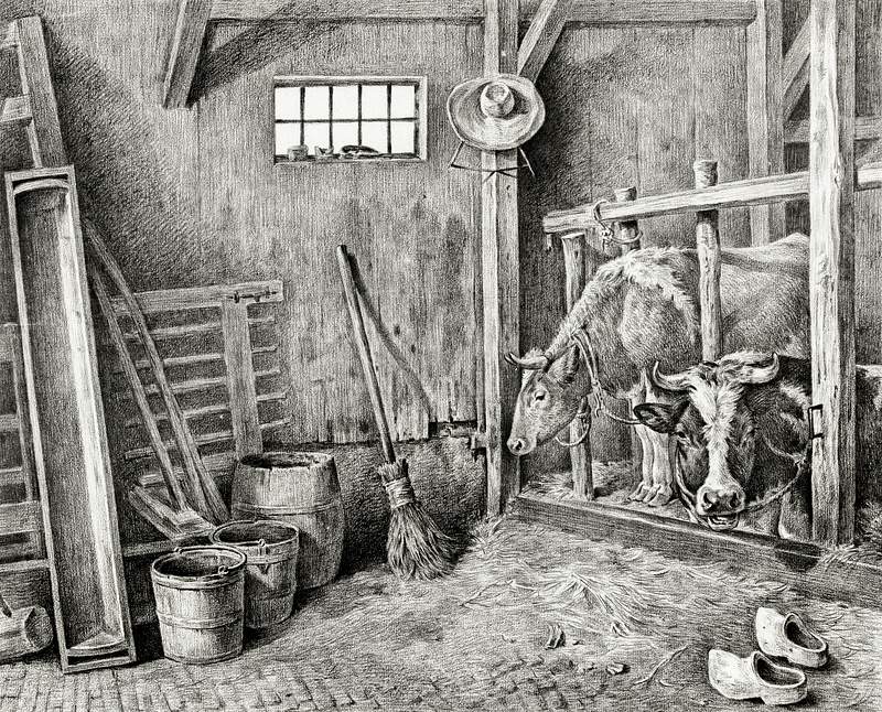Two cows by Jean Bernard (1775-1883). Original from The Rijksmuseum. Digitally enhanced by rawpixel.