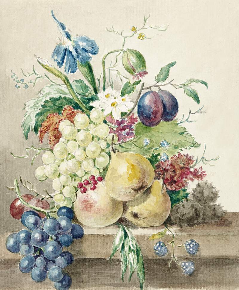 Still life of flowers and fruits by Jean Bernard (1775-1883). Original from the Rijks Museum. Digitally enhanced by rawpixel.
