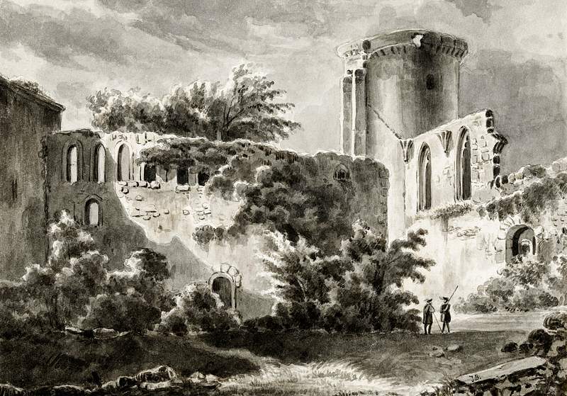 View of the courtyard of Château de Botwel by Jean Bernard (1775-1883). Original from the Rijks Museum. Digitally…