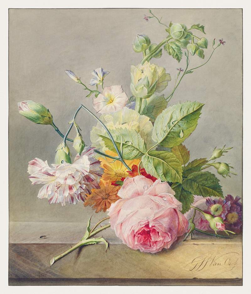 Floral Still Life (ca. 1800–1825) by Georgius Jacobus Johannes van Os. Original from The Rijksmuseum. Digitally…