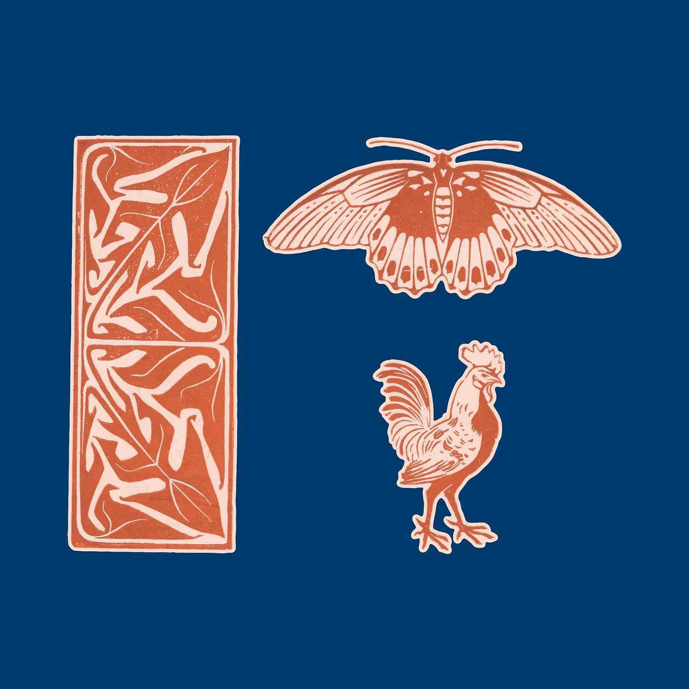 Butterfly, rooster and leaf ornament (1901) by Julie de Graag (1877-1924). Original from the Rijks Museum. Digitally... Butterfly, rooster and leaf ornament (1901) by Julie de Graag (1877-1924). Original from the Rijks Museum. Digitally...