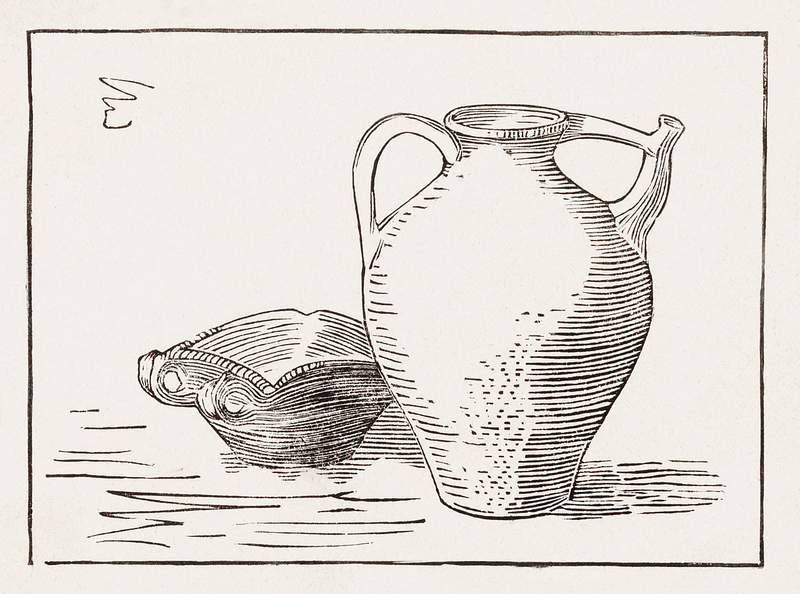 Woodcut still life: can and ashtray (1900) by Julie de Graag (1877-1924). Original from The Rijksmuseum. Digitally enhanced…