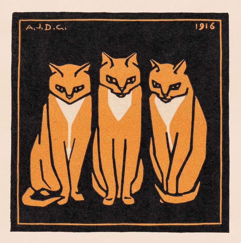 Three cats (1916) by Julie de Graag (1877-1924). Original from The Rijksmuseum. Digitally enhanced by rawpixel.