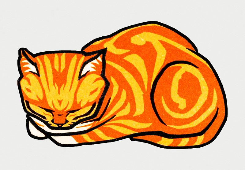 Vintage Illustration of December Cat Vintage Illustration of December Cat