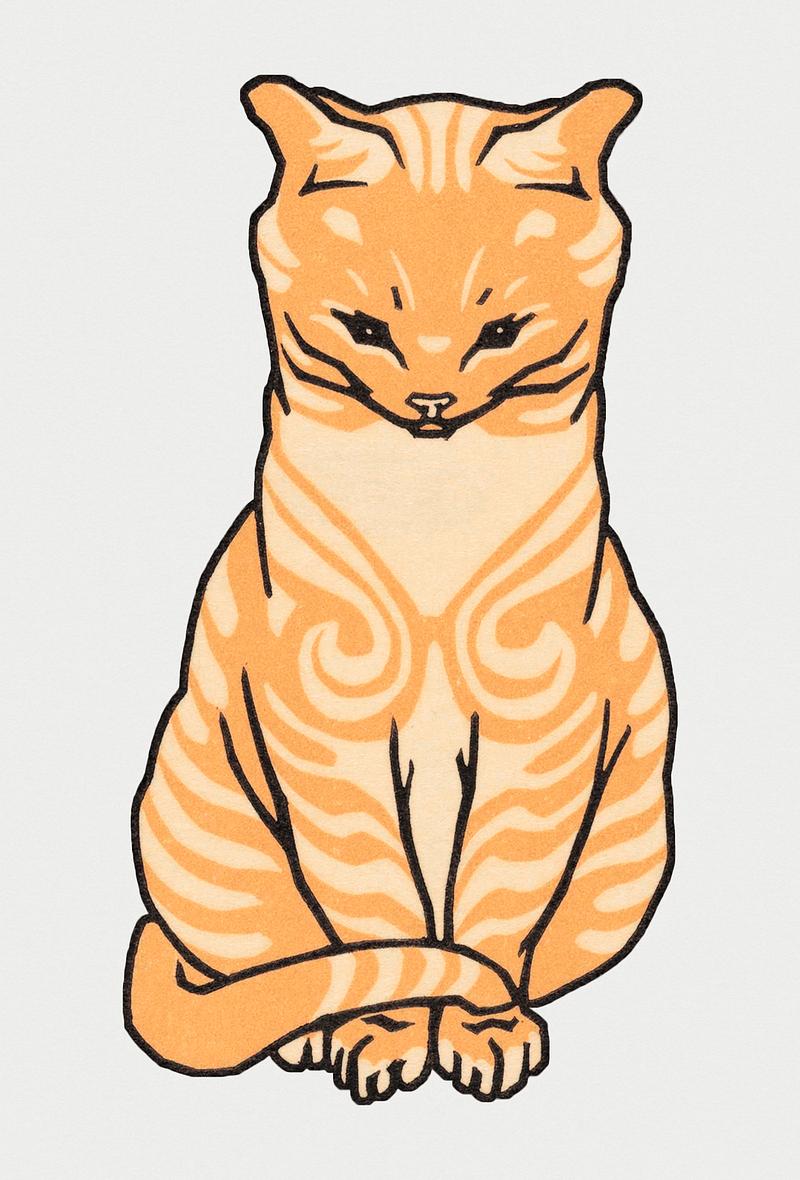 Vintage Illustration of Sitting Cat. Vintage Illustration of Sitting Cat.
