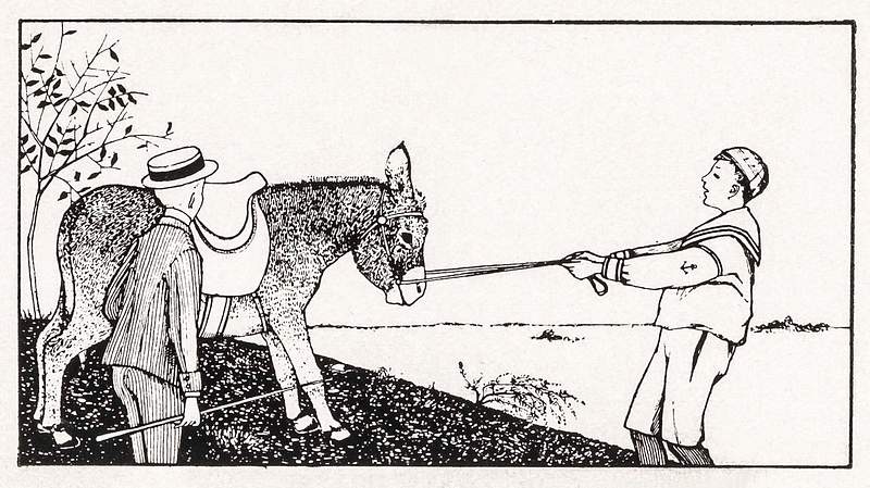 Two boys and a donkey by Julie de Graag (1877-1924). Original from The Rijksmuseum. Digitally enhanced by rawpixel