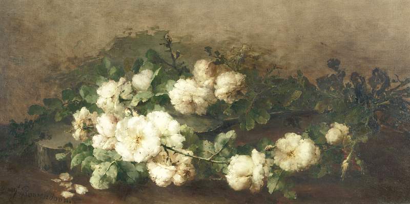 Stilleven met gitaar en rozen by Margaretha Roosenboom (1853 –1896). Original from The Rijksmuseum. Digitally enhanced…