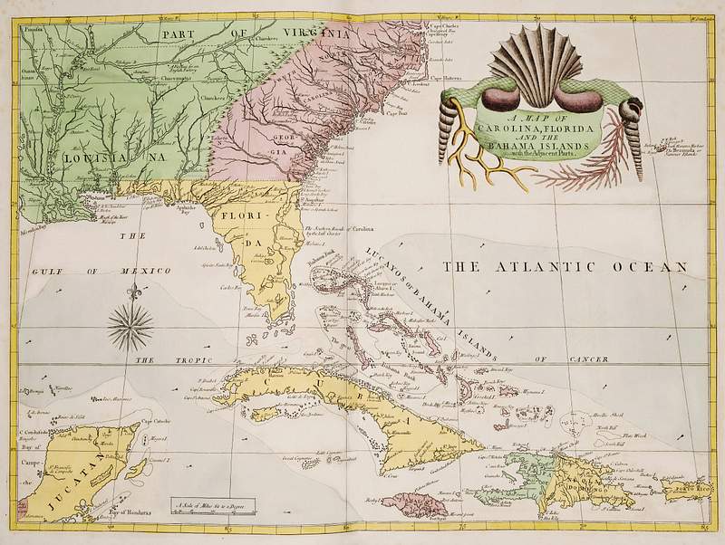 A map of Carolina, Florida and the Bahama… | Free public domain illustration A map of Carolina, Florida and the Bahama Islands with the adjacent parts from The Natural History of Carolina, Florida, and…