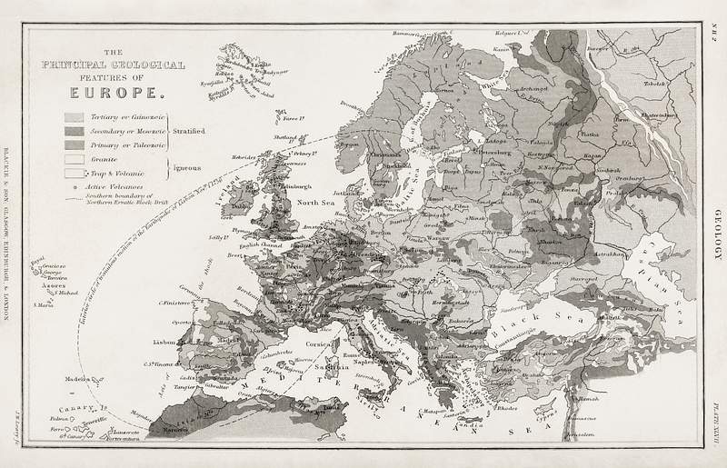 Geology, The Principal Features of Europe Geological from A history of the earth and animated nature (1820) by Oliver Goldsmith (1730-1774). Digitally enhanced from our own original edition. Geology, The Principal Features of Europe Geological from A history of the earth and animated nature (1820) by Oliver…