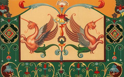 Antique illustration of the grammar of ornament by Owen Jones Antique illustration of the grammar of ornament by Owen Jones - abstract, antique, banner, creature, design, drawing…