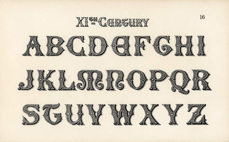 11th-century calligraphy fonts from Draughtsman's Alphabets by Hermann Esser (1845–1908). Digitally enhanced from our…