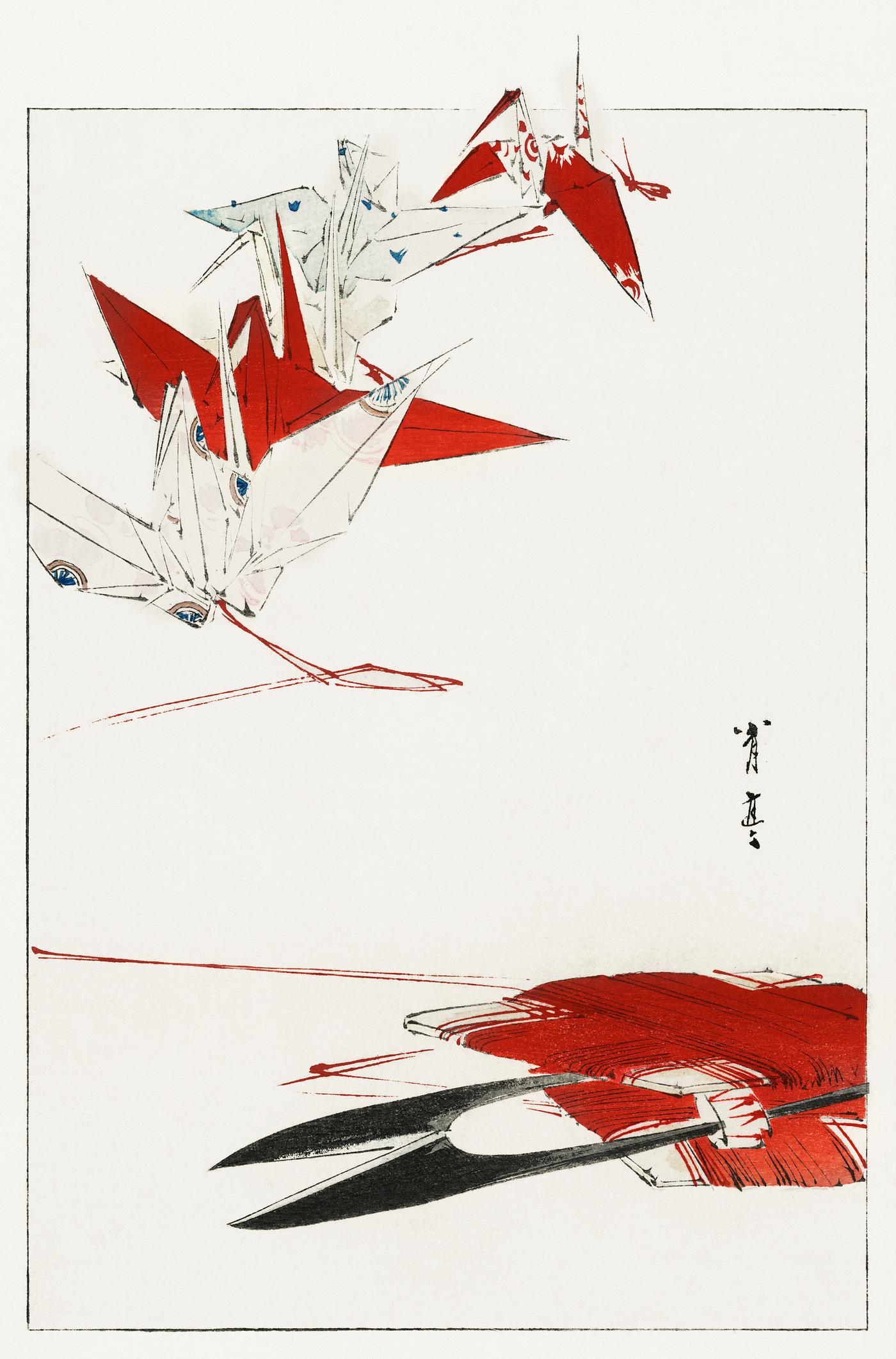 Bird Origami, illustration from Bijutsu Sekai (1893-1896) by Watanabe Seitei, a prominent Kacho-ga artist. Digitally... Bird Origami, illustration from Bijutsu Sekai (1893-1896) by Watanabe Seitei, a prominent Kacho-ga artist. Digitally...