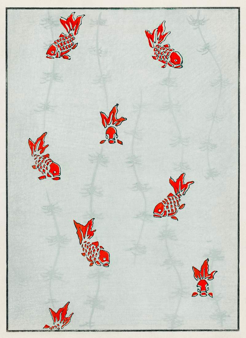 Seamless gold fish illustration from Bijutsu Sekai (1893-1896) by Watanabe Seitei, a prominent Kacho-ga artist. Digitally…