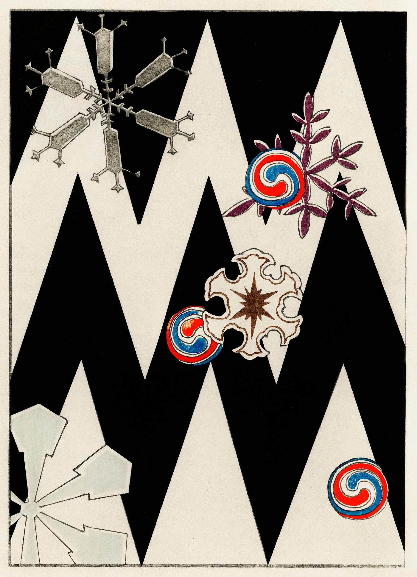 Snow flakes illustration from Bijutsu Sekai (1893-1896) by Watanabe Seitei, a prominent Kacho-ga artist. Digitally enhanced... Snow flakes illustration from Bijutsu Sekai (1893-1896) by Watanabe Seitei, a prominent Kacho-ga artist. Digitally enhanced...