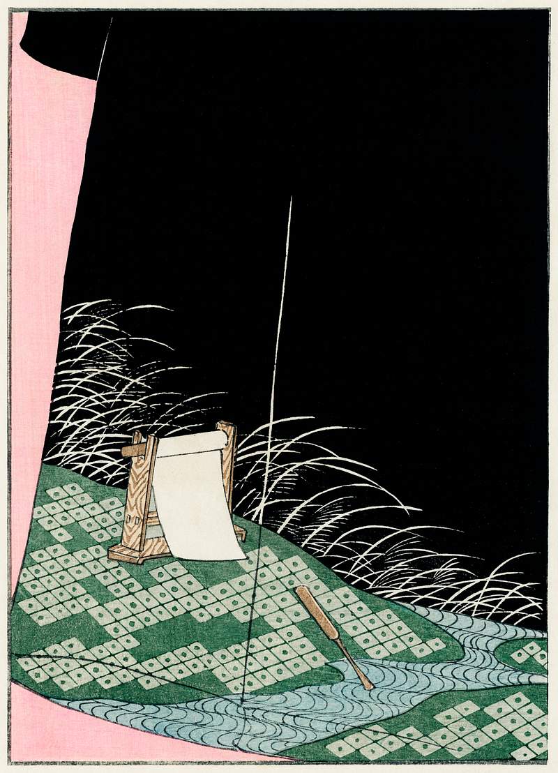 Nightscape illustration from Bijutsu Sekai (1893-1896) by Watanabe Seitei, a prominent Kacho-ga artist. Digitally enhanced…