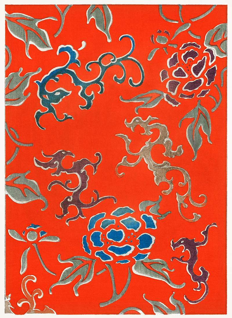Floral pattern from Bijutsu Sekai (1893-1896) by Watanabe Seitei, a prominent Kacho-ga artist. Digitally enhanced from our…