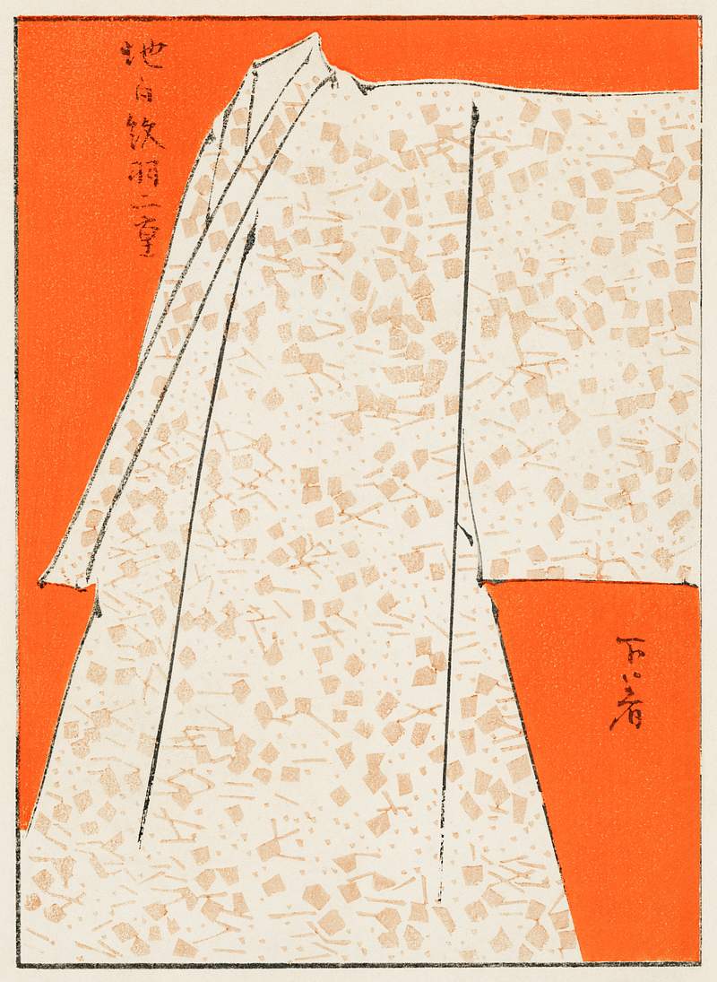 Japanese robe illustration from Bijutsu Sekai (1893-1896) by Watanabe Seitei, a prominent Kacho-ga artist. Digitally enhanced…