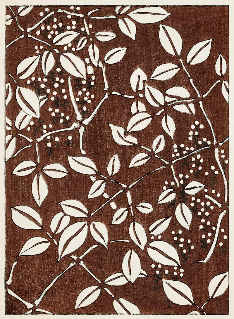 Leaf pattern from Bijutsu Sekai (1893-1896) by Watanabe Seitei, a prominent Kacho-ga artist. Digitally enhanced from our own…