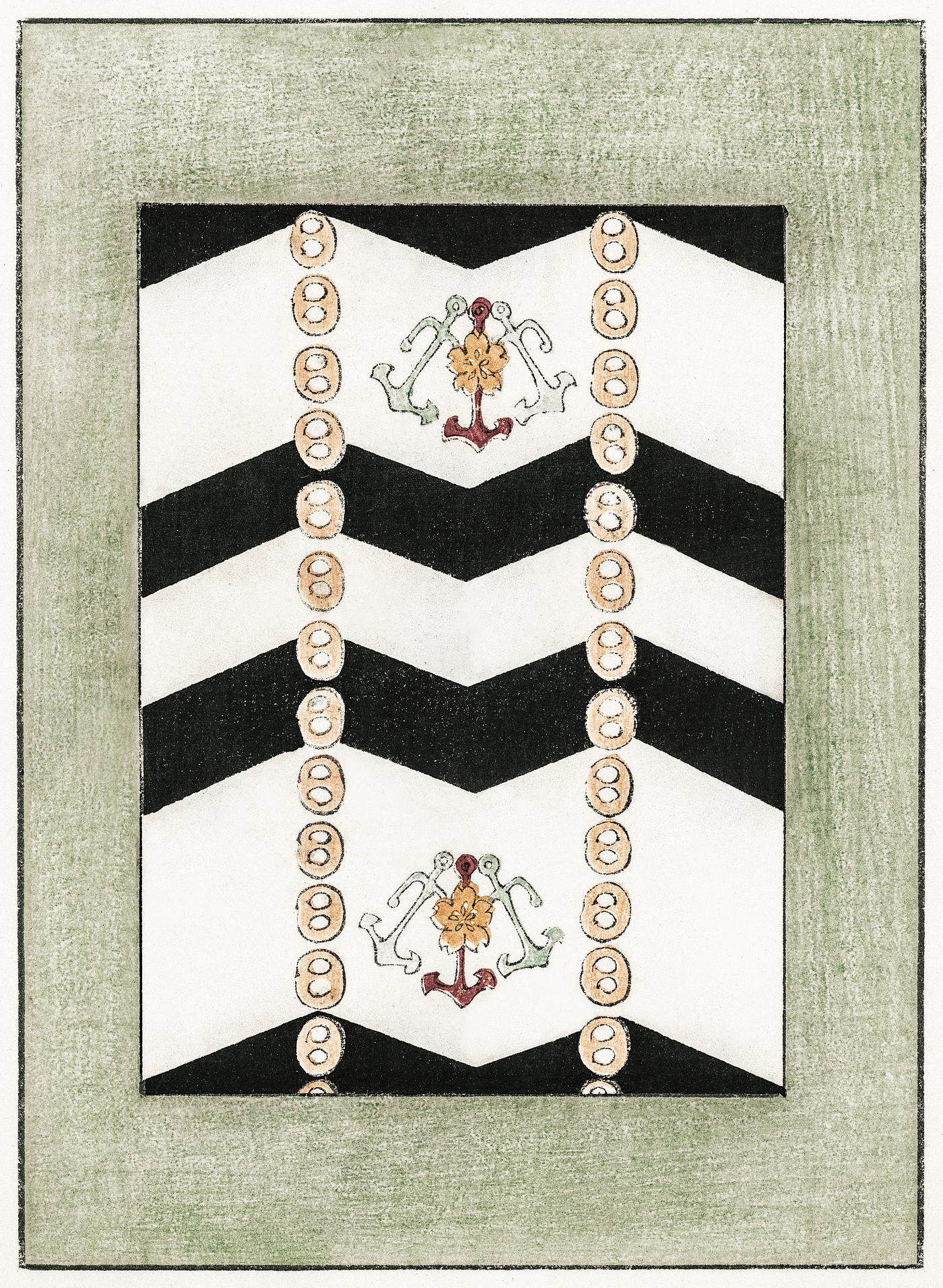 Geometric pattern with nautical motif illustration from Bijutsu Sekai (1893-1896) by Watanabe Seitei, a prominent Kacho-ga... Geometric pattern with nautical motif illustration from Bijutsu Sekai (1893-1896) by Watanabe Seitei, a prominent Kacho-ga...