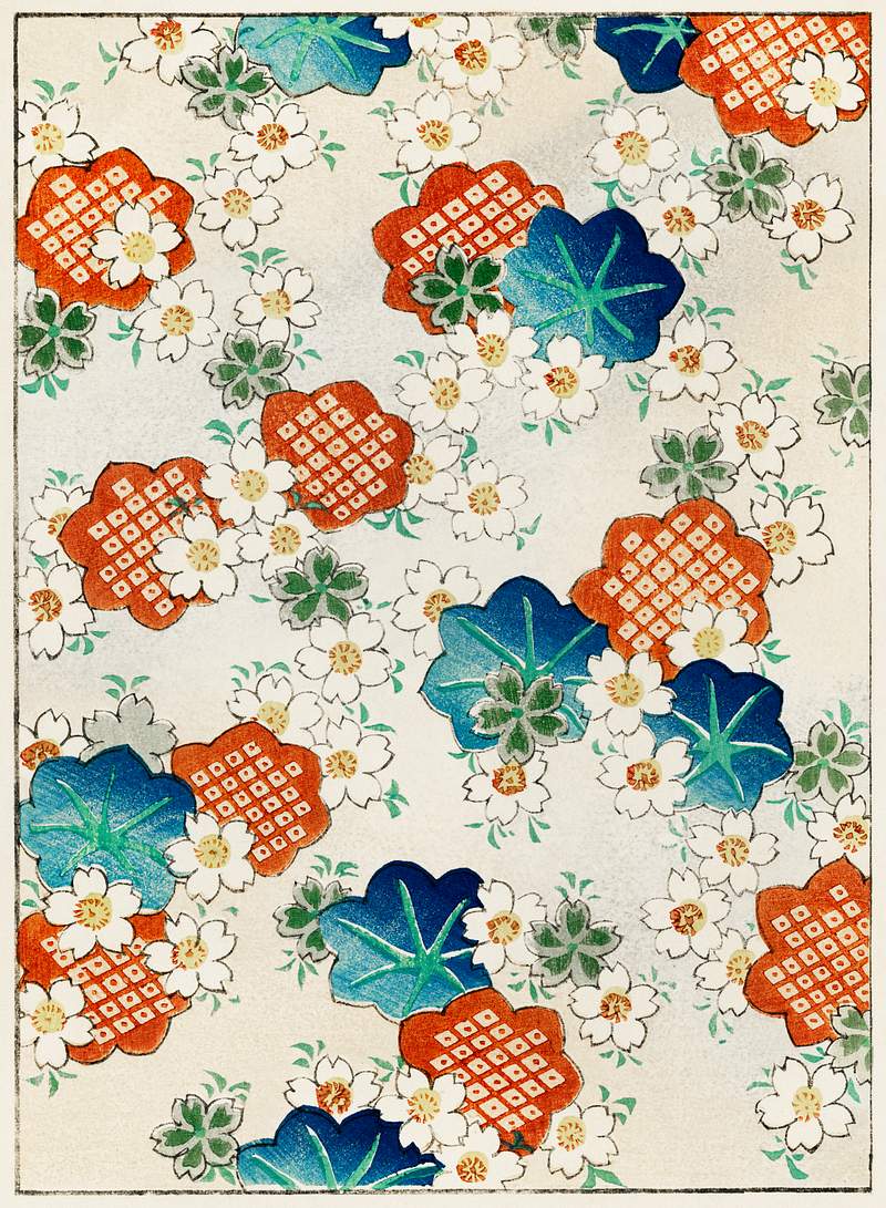 Floral pattern from Bijutsu Sekai (1893-1896) by Watanabe Seitei, a prominent Kacho-ga artist. Digitally enhanced from our…