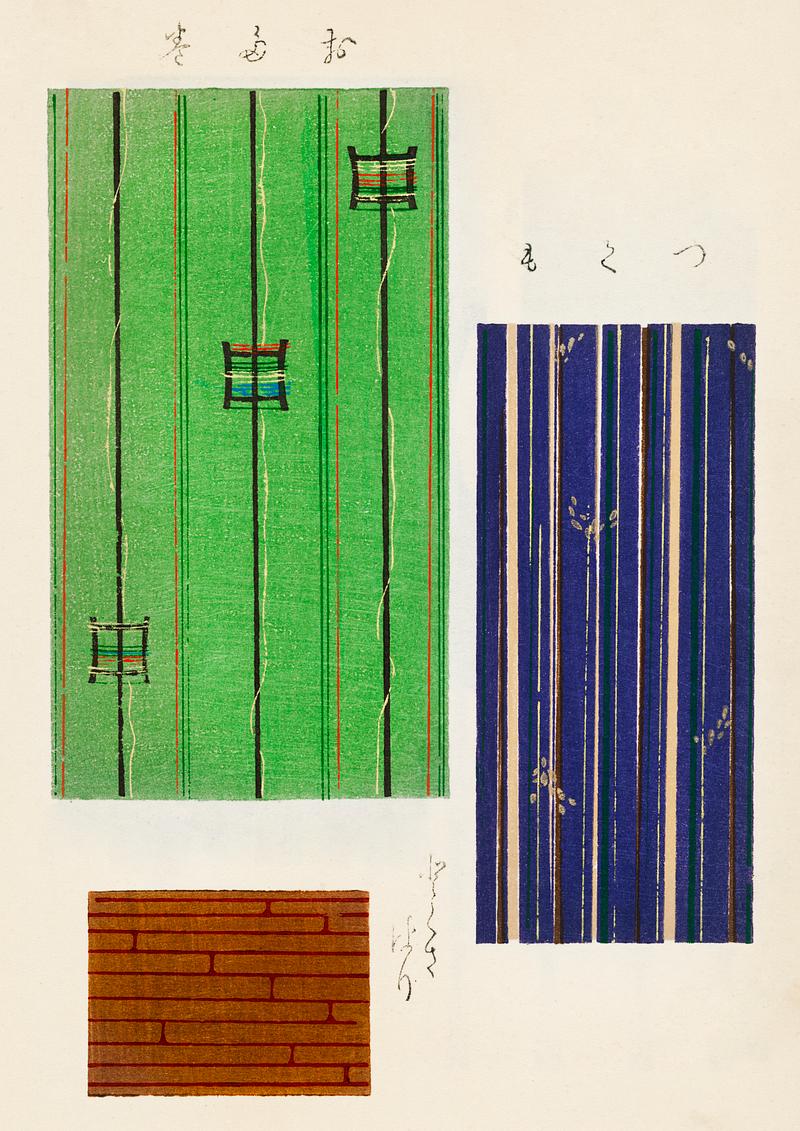 Vintage woodblock print of Japanese textile from Shima-Shima (1904) by Furuya Korin. Digitally enhanced from our own original edition. Vintage woodblock print of Japanese textile from Shima-Shima (1904) by Furuya Korin. Digitally enhanced from our own original…
