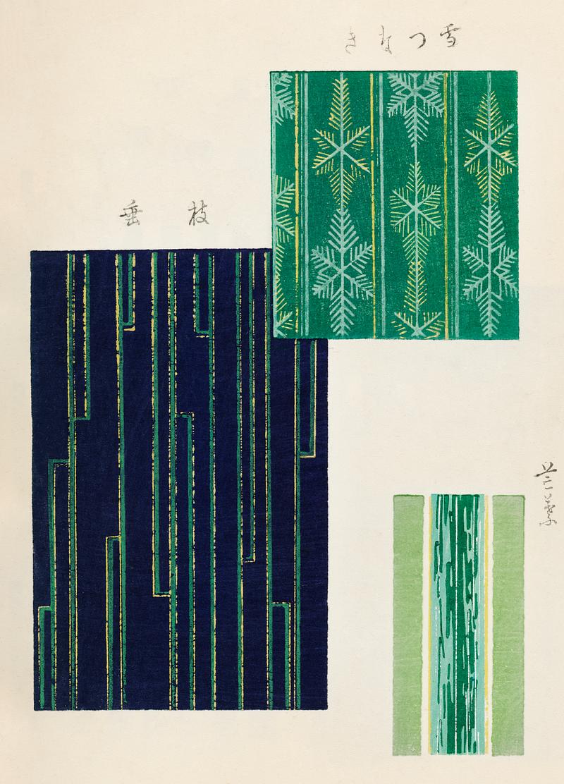 Vintage woodblock print of Japanese textile from Shima-Shima (1904) by Furuya Korin. Digitally enhanced from our own original edition. Vintage woodblock print of Japanese textile from Shima-Shima (1904) by Furuya Korin. Digitally enhanced from our own original…