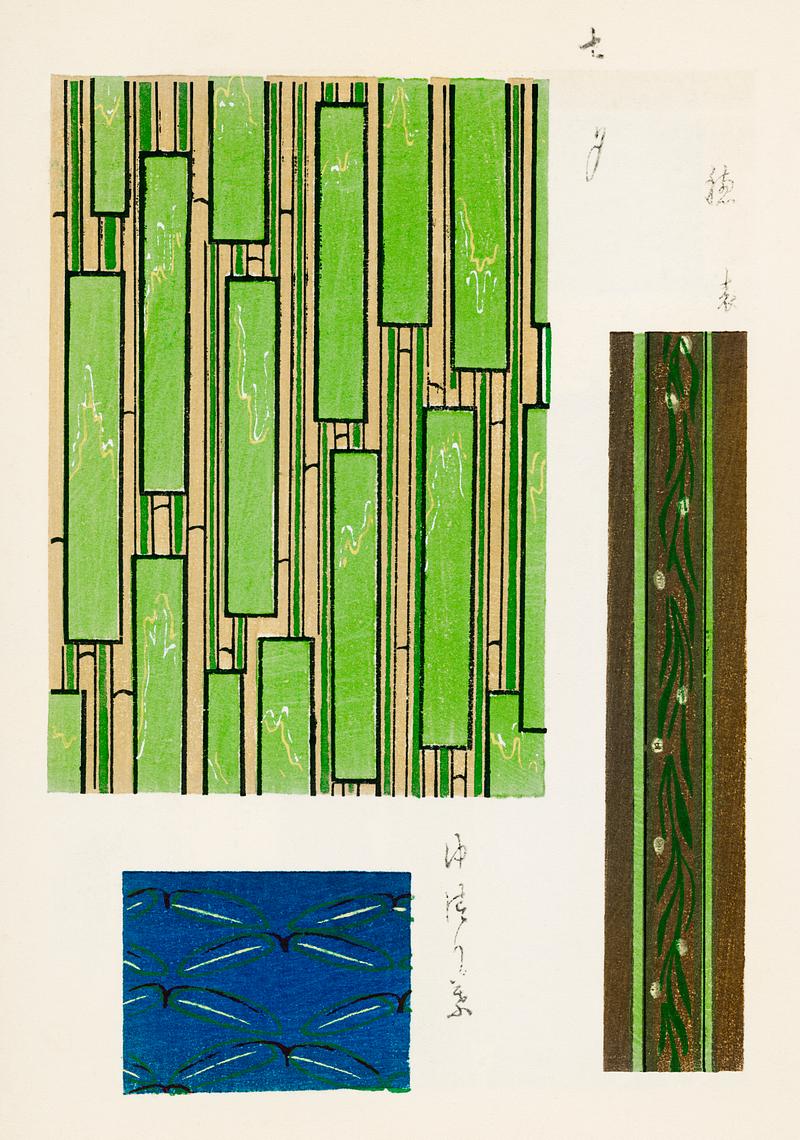 Vintage woodblock print of Japanese textile from Shima-Shima (1904) by Furuya Korin. Digitally enhanced from our own original edition. Vintage woodblock print of Japanese textile from Shima-Shima (1904) by Furuya Korin. Digitally enhanced from our own original…