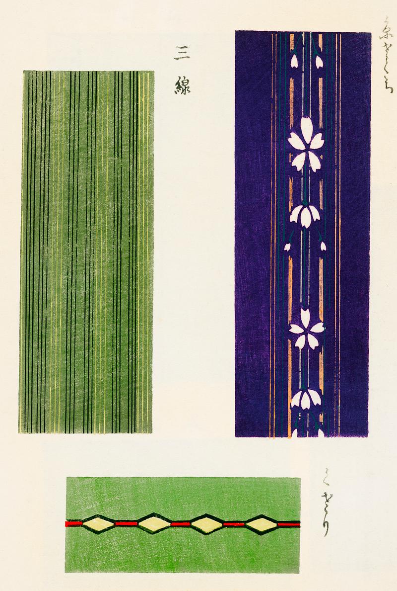 Vintage woodblock print of Japanese textile from Shima-Shima (1904) by Furuya Korin. Digitally enhanced from our own original edition. Vintage woodblock print of Japanese textile from Shima-Shima (1904) by Furuya Korin. Digitally enhanced from our own original…