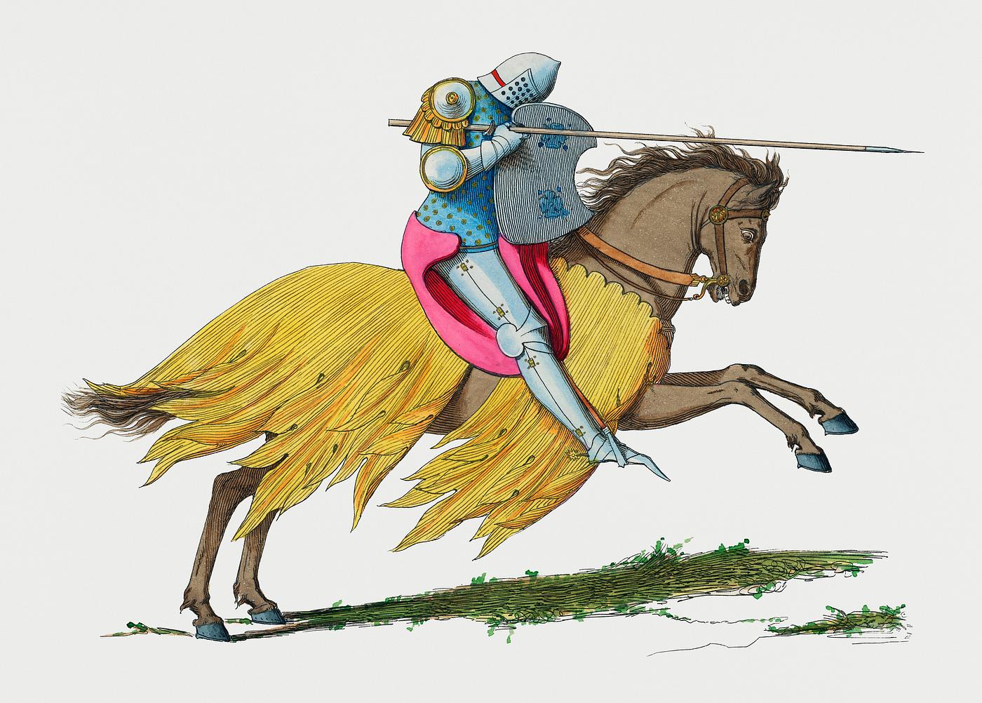 Vintage Illustration of Chevalier Francais, XIVe Siecle Vintage Illustration of Chevalier Francais, XIVe Siecle