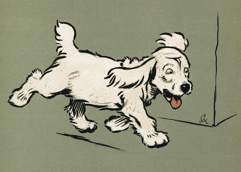 The White Puppy Book by Cecil Aldin (1910), a white dog ‘Rags’ running emotionally distressed. Digitally enhanced from our own original plate. The White Puppy Book by Cecil Aldin (1910), a white dog ‘Rags’ running emotionally distressed. Digitally enhanced from our…