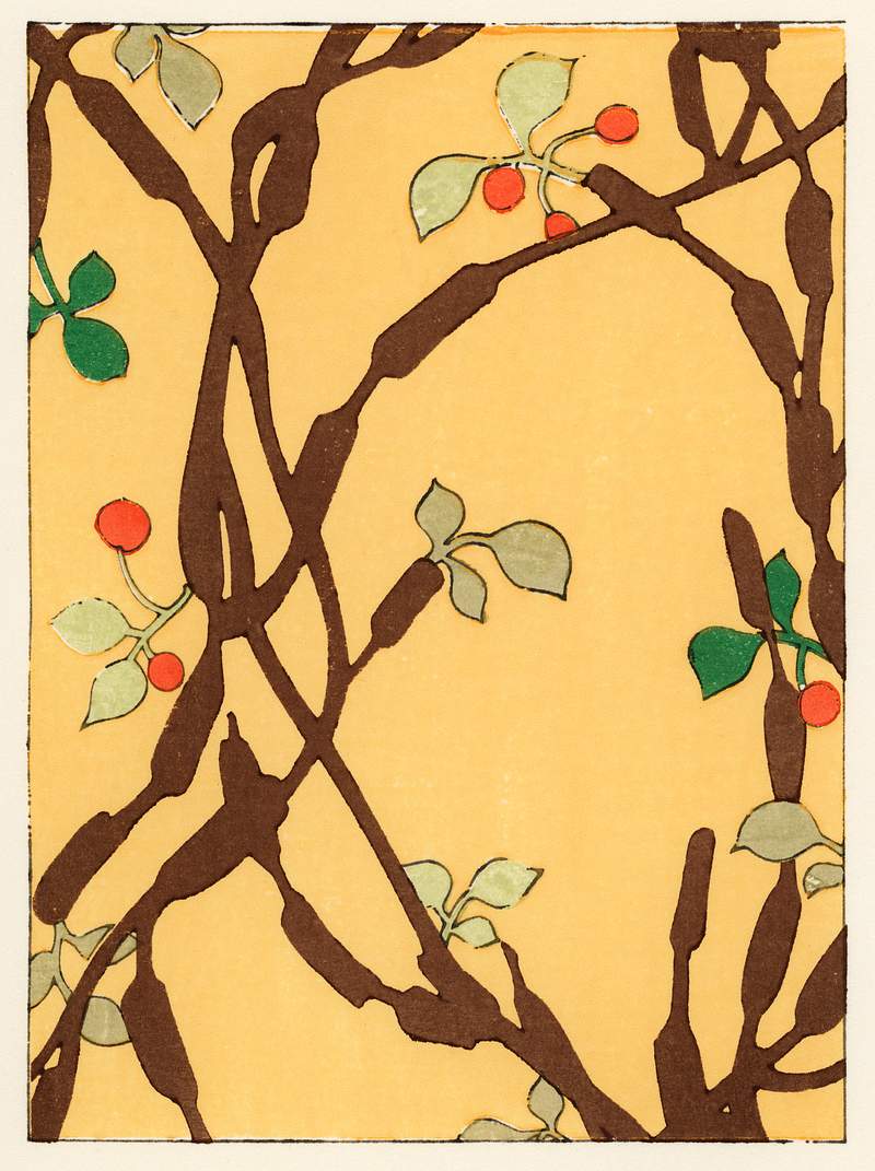 The ukiyo-e illustration from Bijyutsu Kai by Furuya Korin, from the 1900’s, a decorative art of botanical pattern. Digitally…