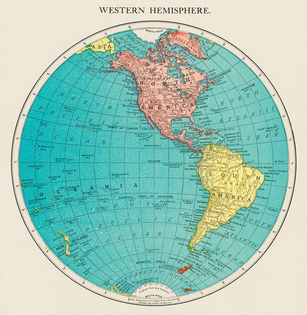 Map of the western hemisphere Free public domain illustration