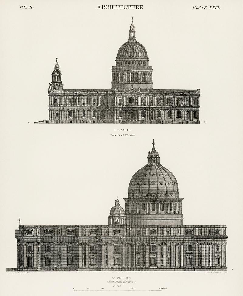 Architecture: St. Paul and St. Peters Cathedral from the book, Encyclopaedia Britannica 9th edition (1875), illustration of the famous religious British landmark. Digitally enhanced from our own original plate. Architecture: St. Paul and St. Peters Cathedral from the book, Encyclopaedia Britannica 9th edition (1875), illustration of…