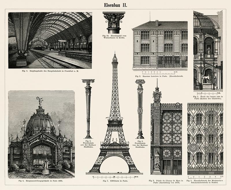 Cast - Iron Architecture (1894, a collection of iron made architectural designs, notably the Eiffel Tower. Digitally enhanced from our original plate. Cast - Iron Architecture (1894, a collection of iron made architectural designs, notably the Eiffel Tower. Digitally enhanced…