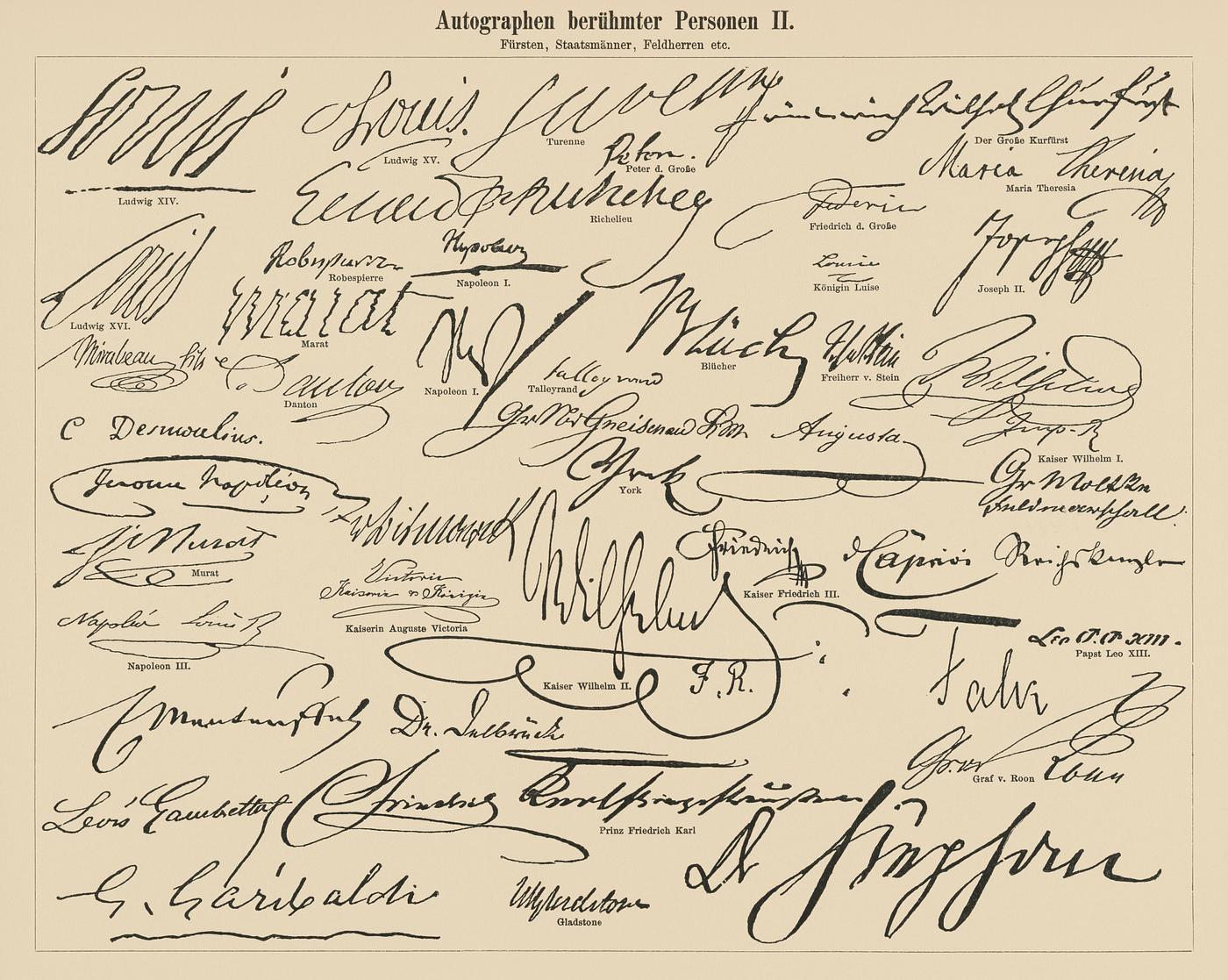 Autographs of Famous Figures 2 (1894). Digitally enhanced from our own original plate. Autographs of Famous Figures 2 (1894). Digitally enhanced from our own original plate.