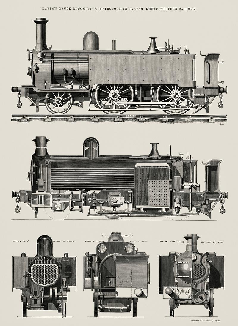 Engine train and its compartments from a technical journal The Engineer by Edward Charles Healey (1869). Digitally enhanced from our own original plate. Engine train and its compartments from a technical journal The Engineer by Edward Charles Healey (1869). Digitally enhanced…