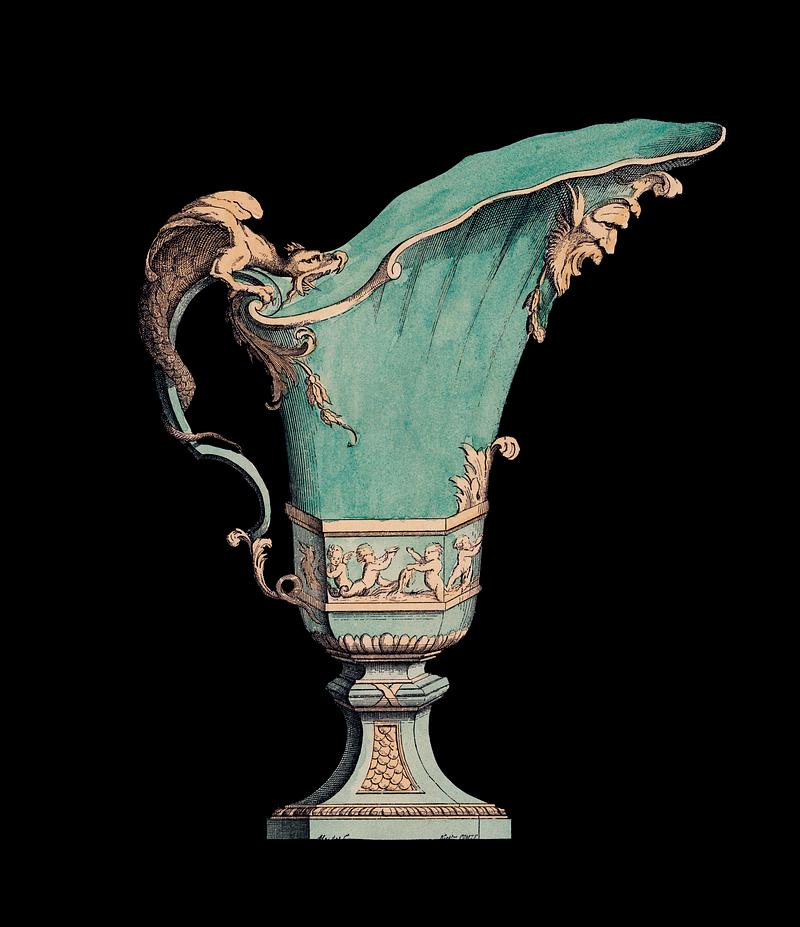 A lithograph of an antique green vase (1866), a beautiful green vase with fantastical decoration. Digitally enhanced from our own original plate. A lithograph of an antique green vase (1866), a beautiful green vase with fantastical decoration. Digitally enhanced from our…